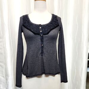 Free People Dark Grey Long Sleeve Top